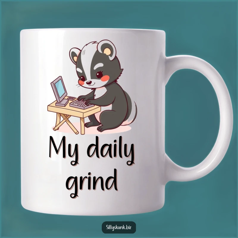 Funny Skunk Typist Mug: Adorable Office Humor, Perfect Gift for Work