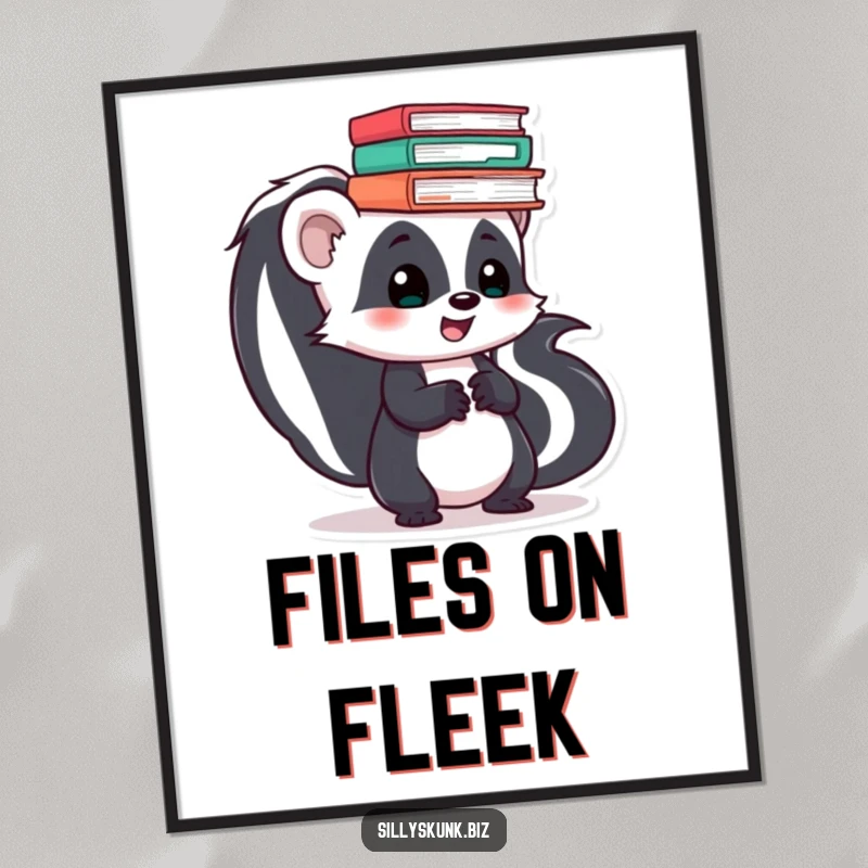 Funny skunk skater digital art print, showing the skunk trying to balance files, ideal for instant home decor.