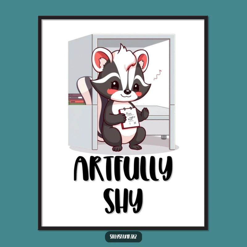 Funny Shy Skunk Doodling Digital Art: Instant Cozy Office Decor