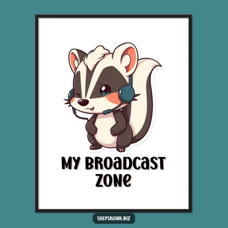 Funny Skunk Headset Digital Art A Hilarious Downloadable Print
