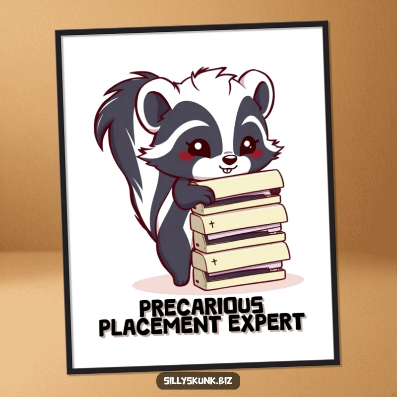 Funny skunk stacking office staplers, digital art print for instant humorous wall decor, a funny gift.