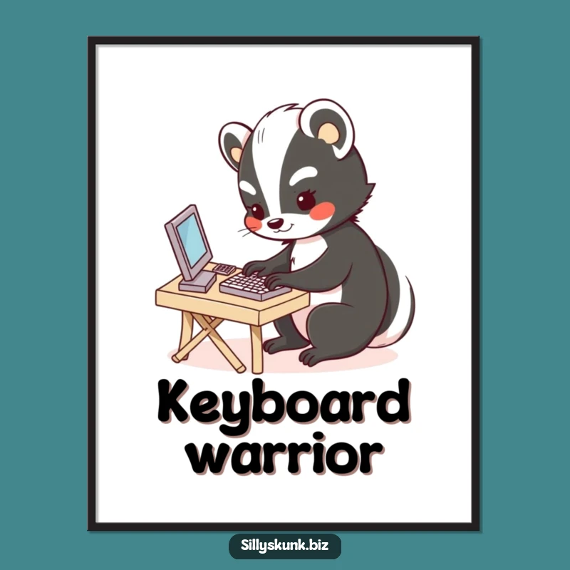 Funny Skunk Typist Digital Art: Instant Office Charm, Downloadable Gift