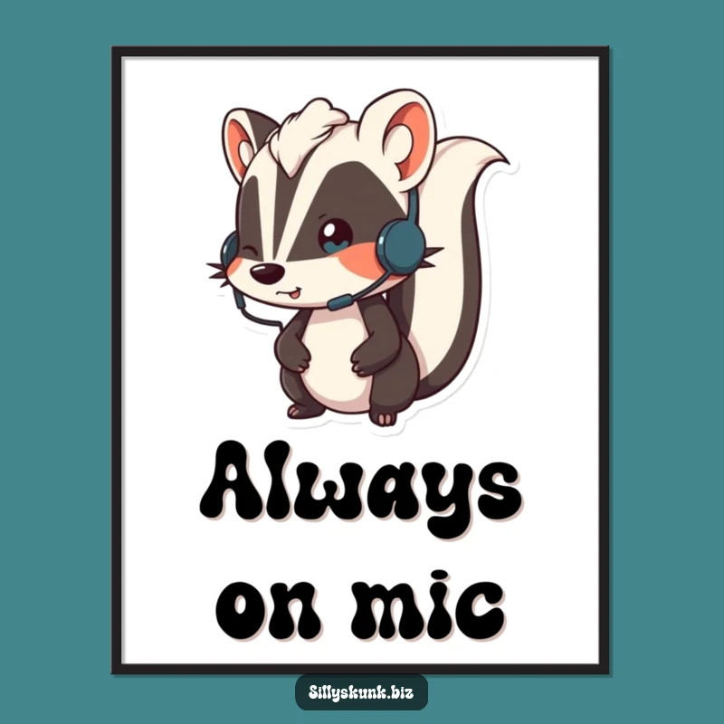 Funny Skunk Headset Art Print A Hilarious Piece for Your Wall