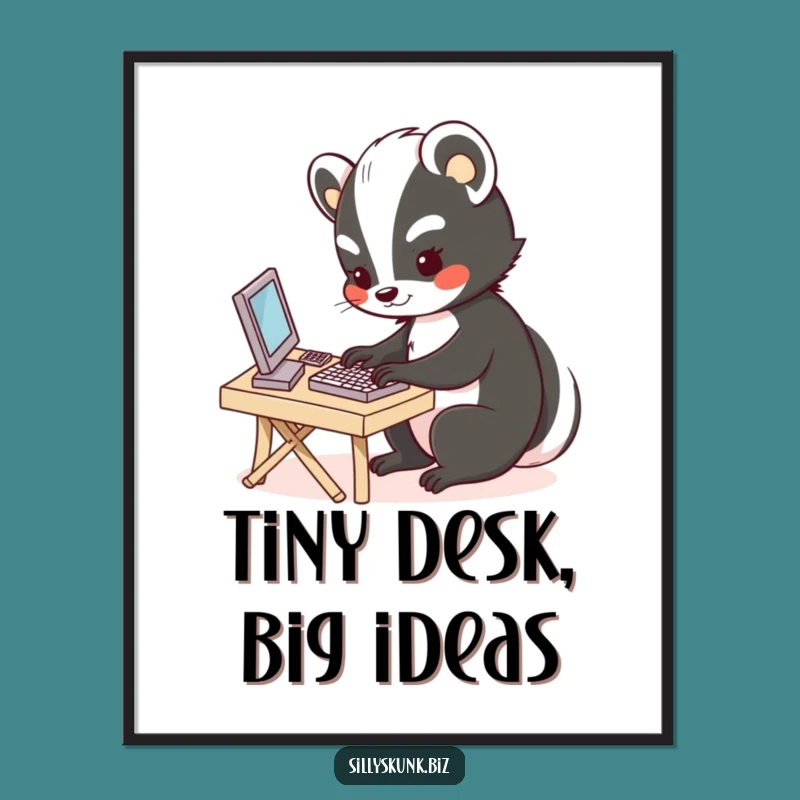 Funny Skunk Desk Poster: Adorable Office Art, Vibrant Wall Decor Gift