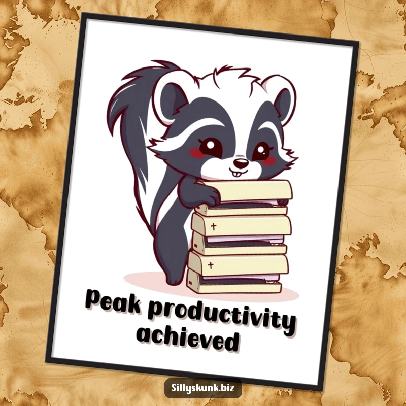Funny skunk poster artwork of stacking office staplers, perfect for wall decor and a funny gift.