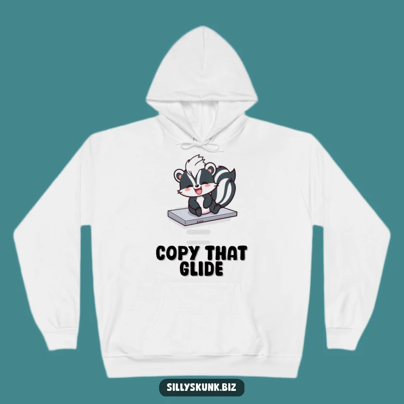 Funny Skunk Copier Slide Hoodie - Cozy & Hilarious Office Joy Sweatshirt