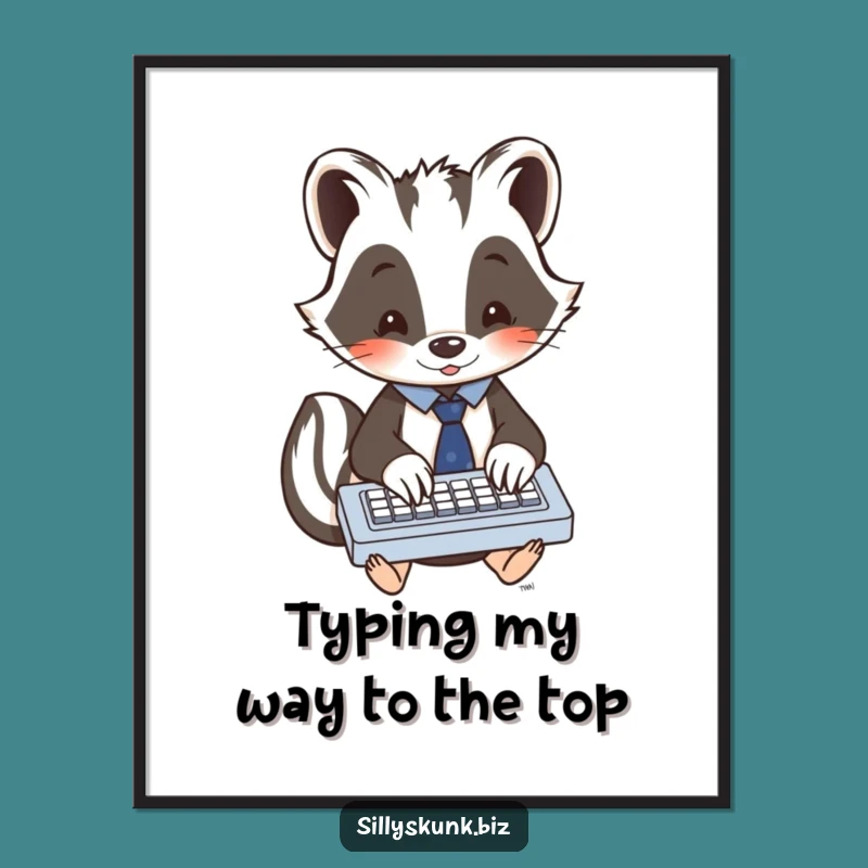 Free Printable Wall Art: Funny Skunk Typing Tie - Humorous Downloadable Office Decor!