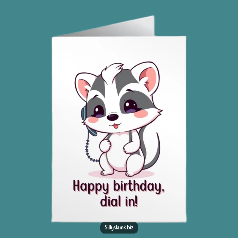 Free Printable Birthday Card Skunk Headset Funny Downloadable Gift DIY Office Humor