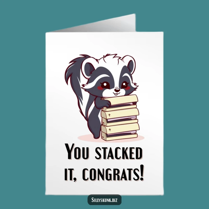 Free Printable Congrats Card: Funny Skunk Stacking Staplers - Hilarious DIY Downloadable Gift!