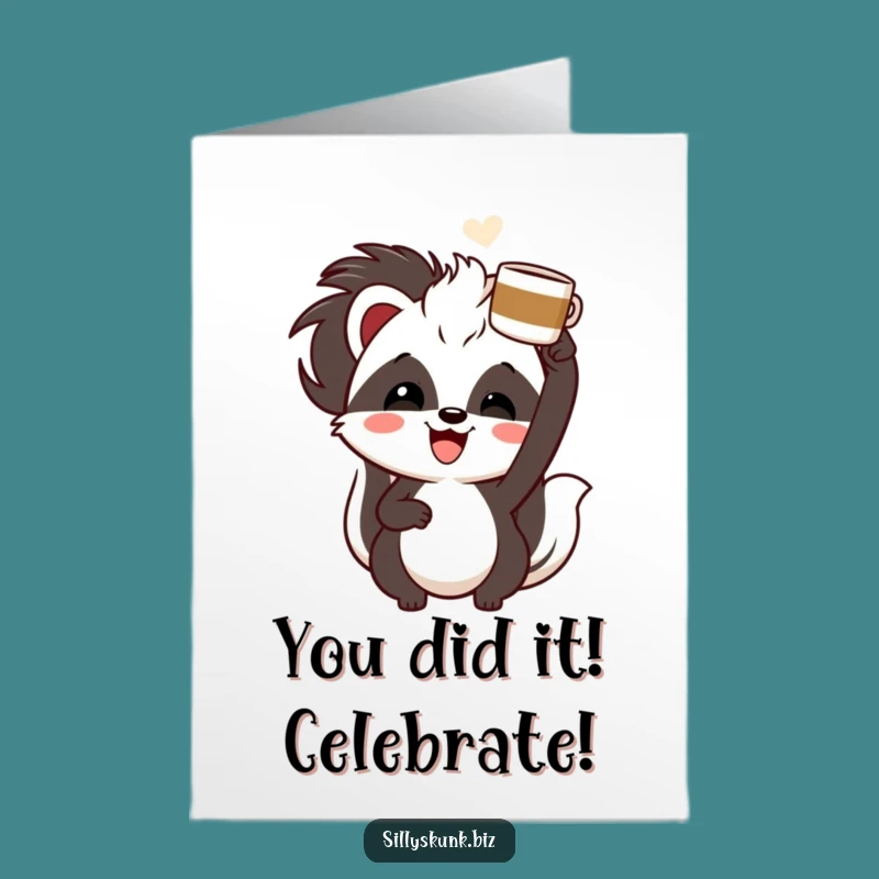 Free Printable Congrats Card: Skunk Coffee Celebration - Funny Downloadable Gift!