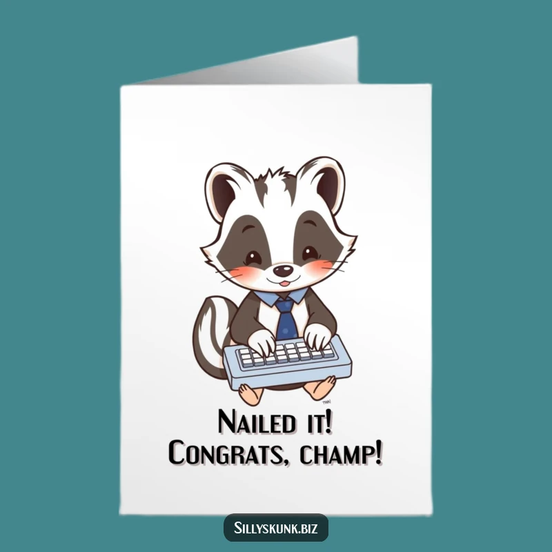 Free Printable Congrats Card: Skunk Typing Tie - Humorous Downloadable Office Gift!